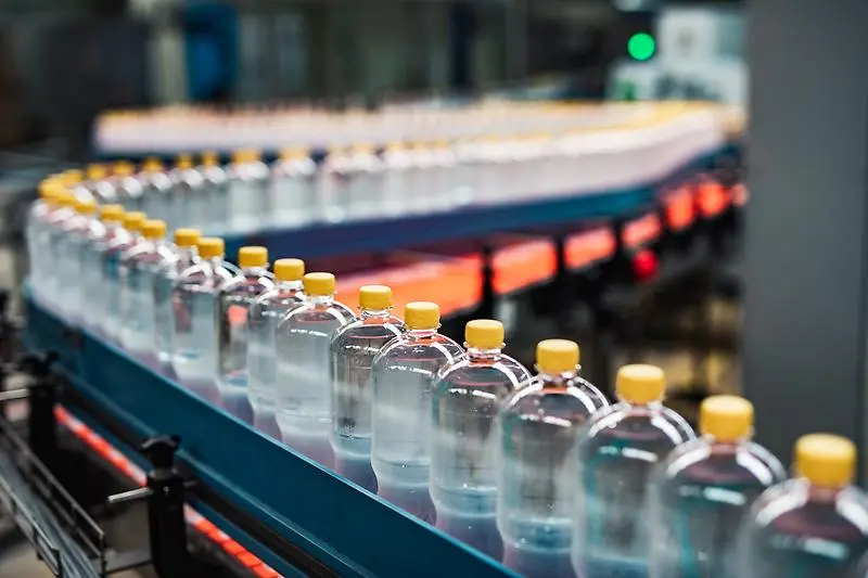 Plastic bottles on manufacturing line